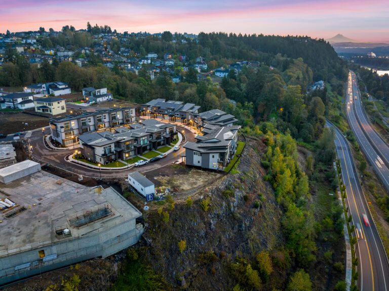 Boulder Ridge buildings on the bluff beside Highway 14