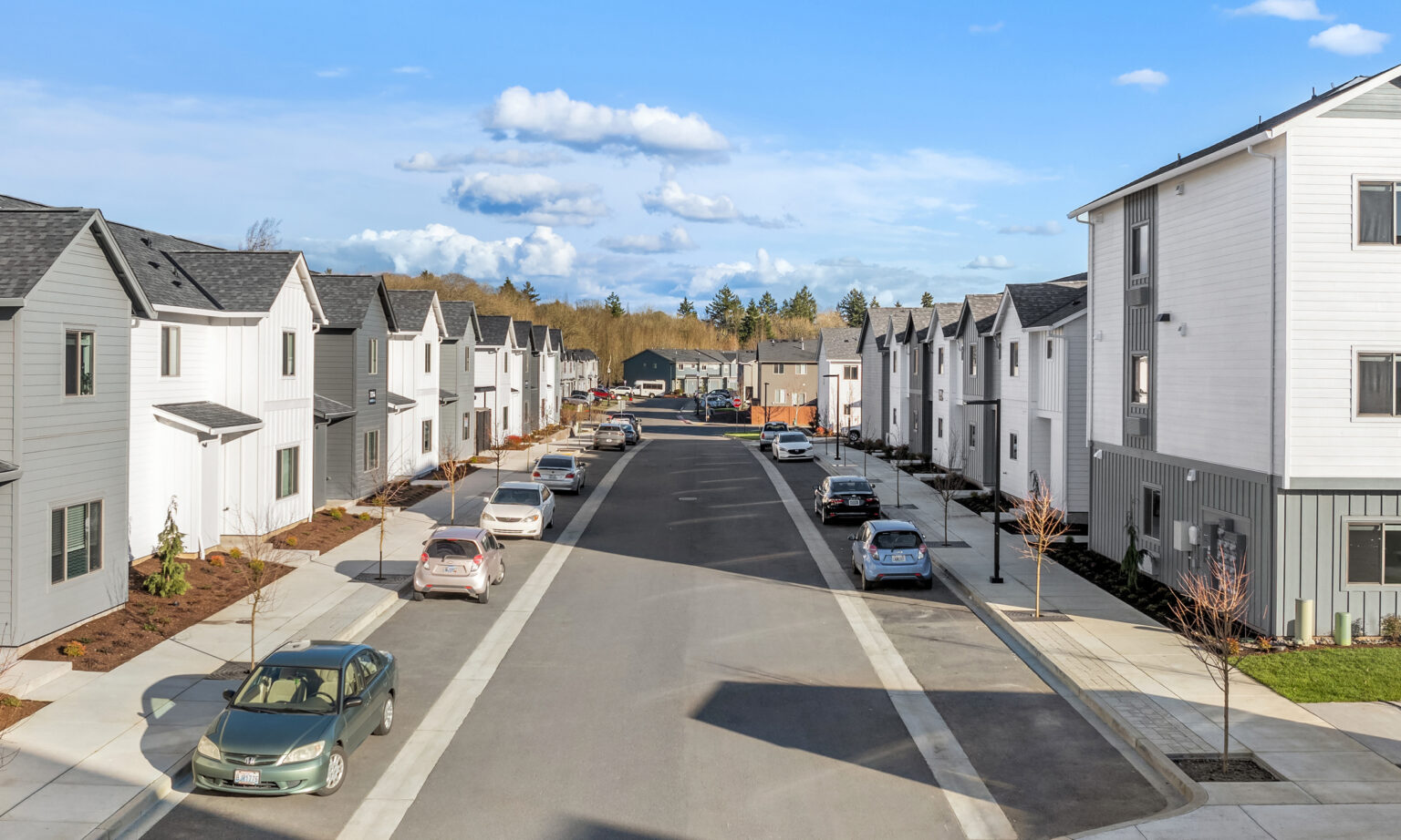 Street view of Terra Lofts townhomes and apartments in Hazel Dell